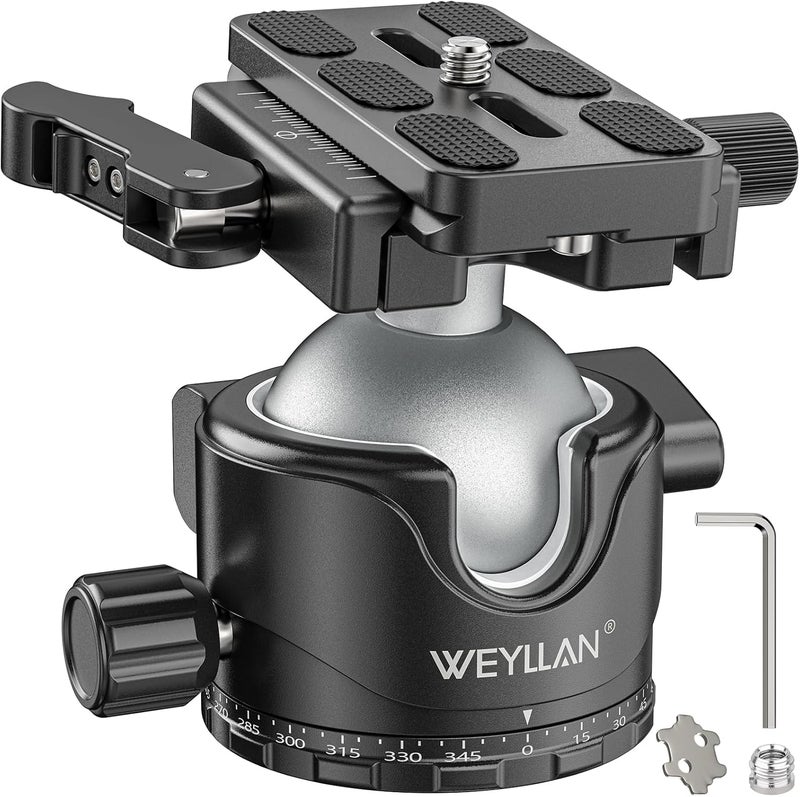 WEYLLAN EH46L Lever Ball Head with Stainless Steel Lock Pin, 46mm Low Profile Heavy Duty Tripod Ball Head Mount with Arca Swiss Quick Release Plate for Tripod Monopod DSLR Camera Camcorder Telescope - Image 1